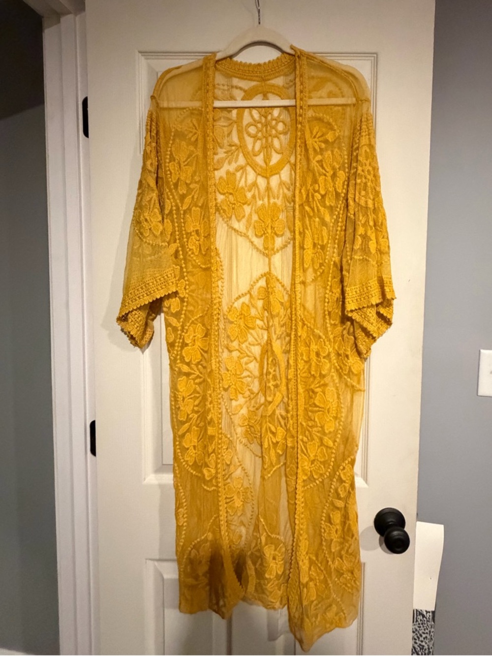 Mustard Yellow Lace Kimono Cover-Up